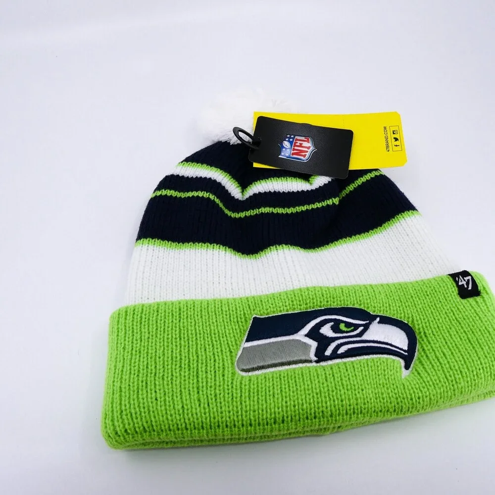 '47 Brand Seattle Seahawks Winter Hat Youth Boys Green Knit Football NFL Cap New